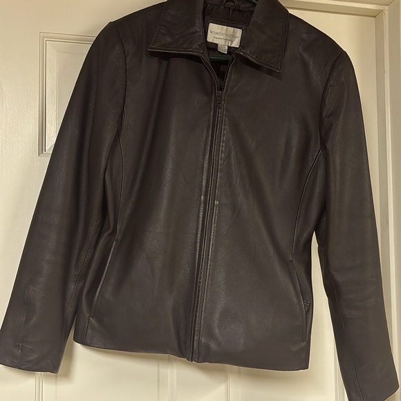 Worthington Lambskin Brown Leather Jacket with Zip-Up Closure and Casual Style - Picture 2 of 12